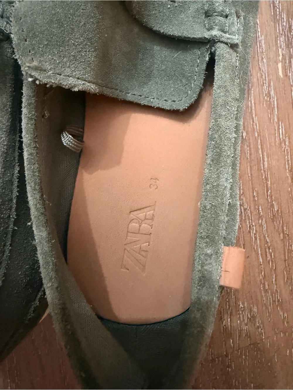 Zara Olive Suede Penny Loafers for kids